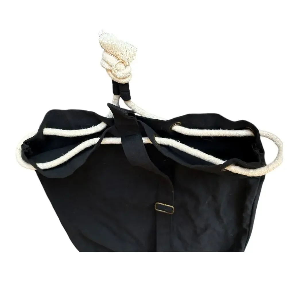 XL Laundry Bag Black Cotton Canvas drawstring portable travel friendly backpack